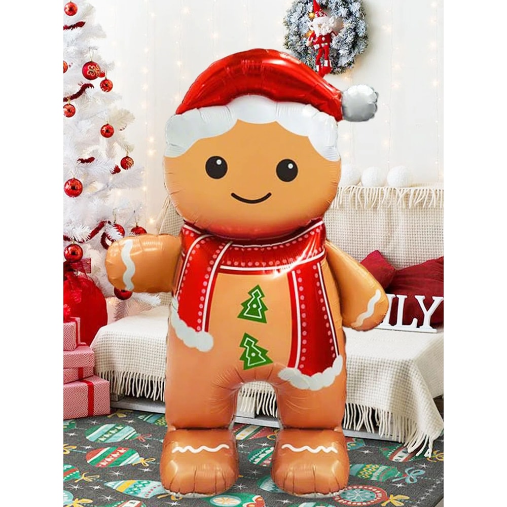 Standing Gingerbread Man Foil Balloon Christmas Party Decoration Air Fill Holiday Balloon 3