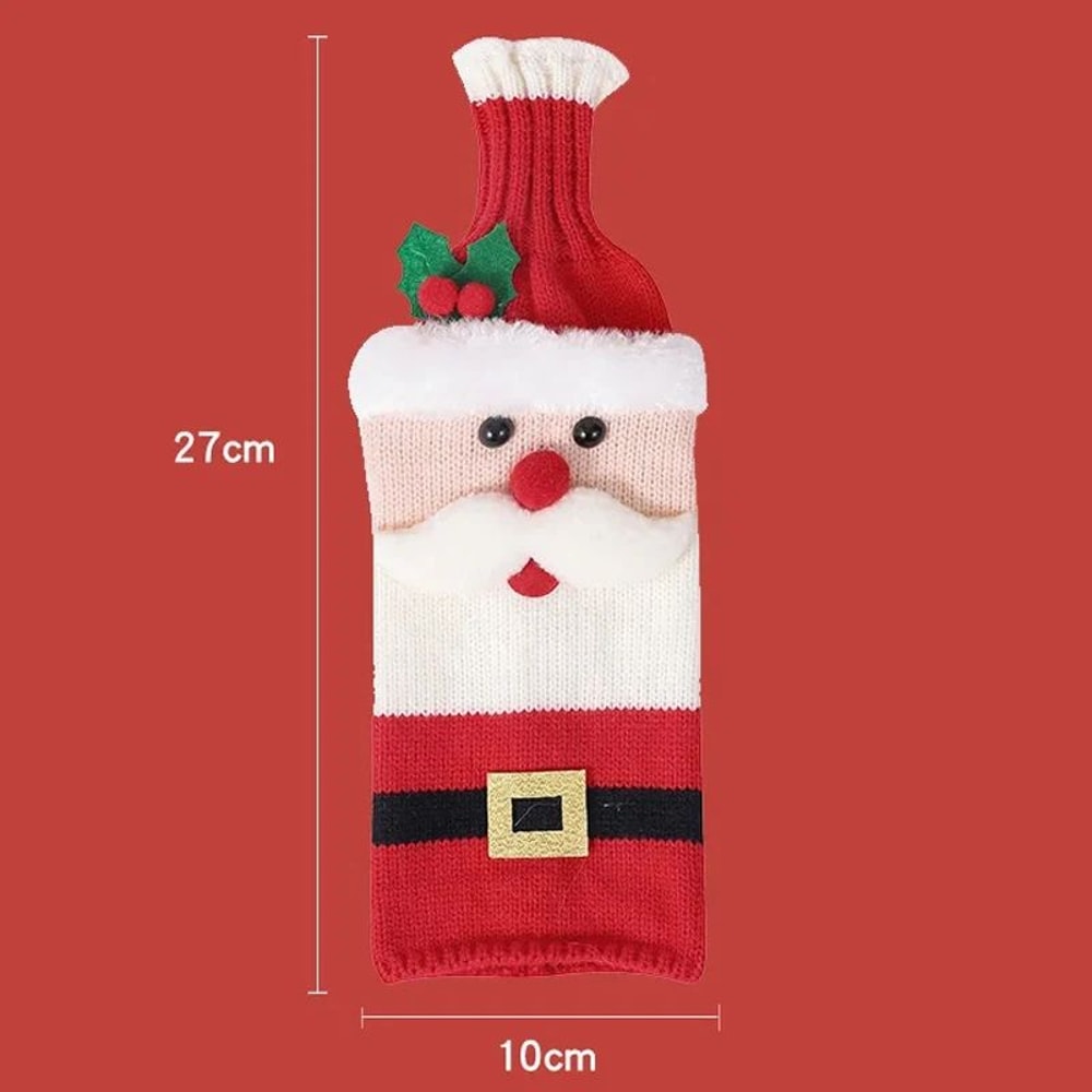 Christmas Wine Bottle Cover Set Santa And Snowman Woven Holiday Bottle Bags For Party Table Decor 2