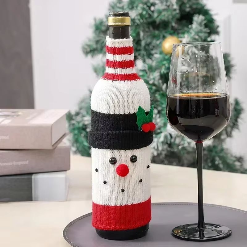 Christmas Wine Bottle Cover Set Santa And Snowman Woven Holiday Bottle Bags For Party Table Decor 6