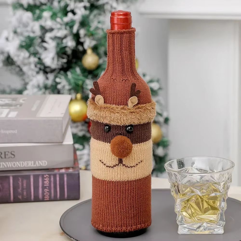 Christmas Wine Bottle Cover Set Santa And Snowman Woven Holiday Bottle Bags For Party Table Decor 7