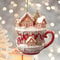 Acrylic Coffee Cup Christmas Ornament 2D Snow House Keychain Pendant Tree Decoration 1