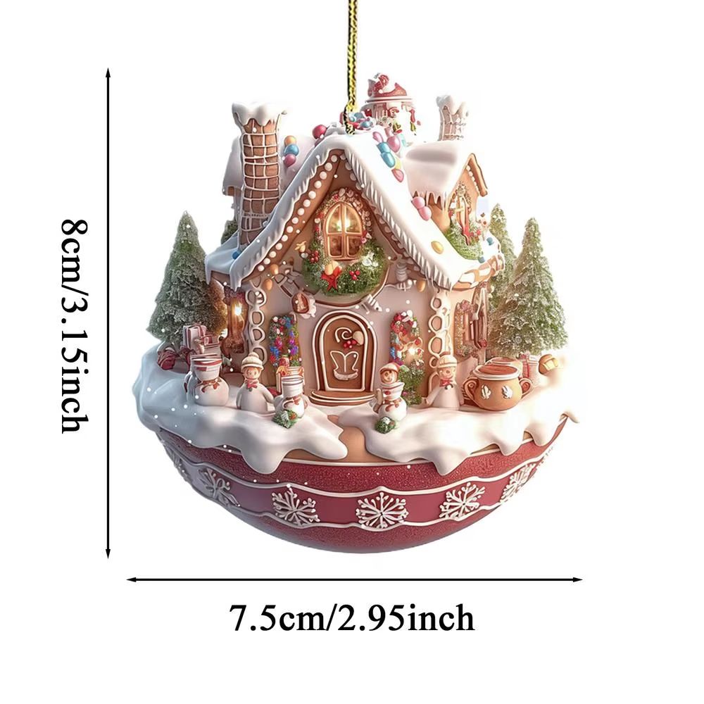 Acrylic Coffee Cup Christmas Ornament 2D Snow House Keychain Pendant Tree Decoration 6