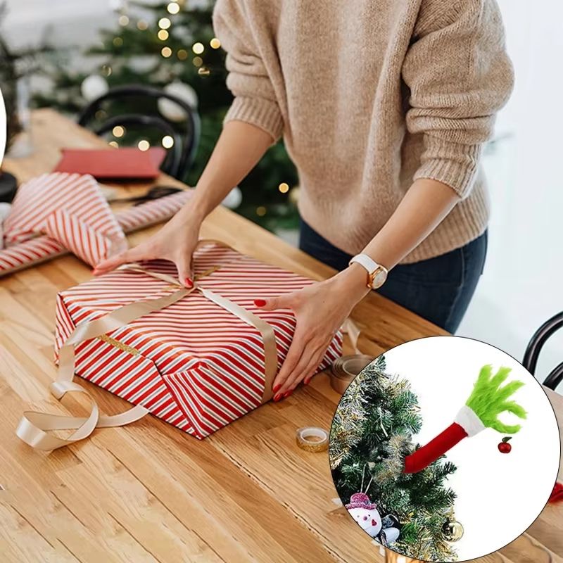 Funny Elf Tree Hugger Decoration Green Fur Monster Arm Doll Christmas Tree Ornament 3