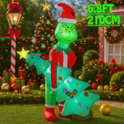 6.8ft grinch holding tree inflatable with led lights for outdoor christmas decor