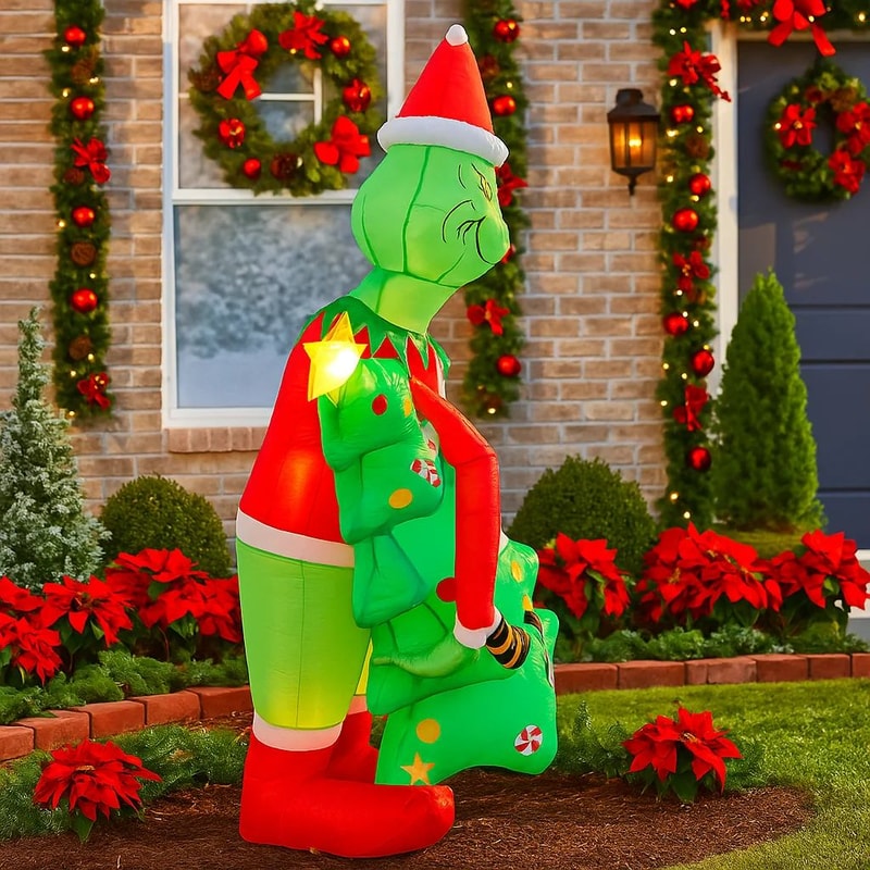 68FT Grinch Holding Tree Inflatable With LED Lights For Outdoor Christmas Decor 3