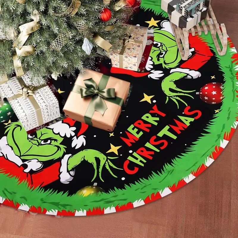 Grinch Inspired Christmas Tree Skirt For Festive Holiday Home Decor 1