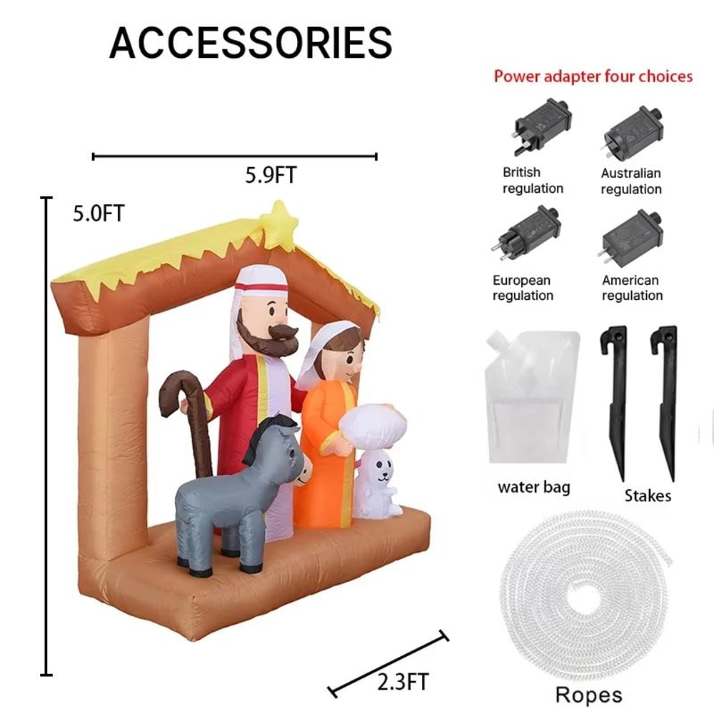 59FT Lighted Nativity Scene Inflatable With Holy Family For Outdoor Christmas Decor 6