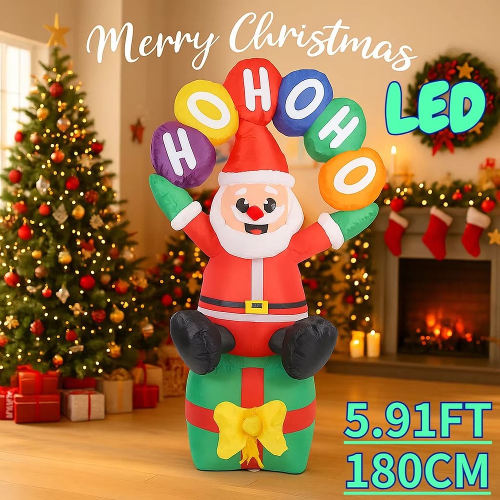 59FT Lighted Santa With Gift Box Inflatable For Outdoor Christmas Yard Decor 6
