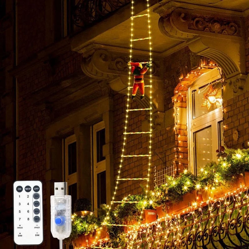 LED Santa Ladder Climbing Light With 8 Modes USB Powered Christmas Decor 2