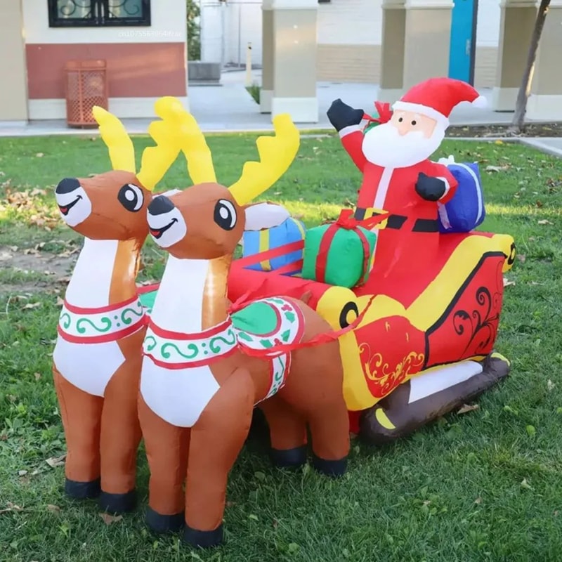 8268in Christmas Inflatable Santa Sleigh With Reindeer LED Outdoor Holiday Decoration 2