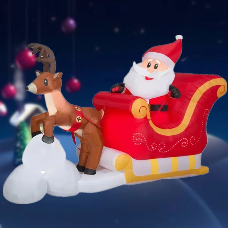 8268in Christmas Inflatable Santa Sleigh With Reindeer LED Outdoor Holiday Decoration 5