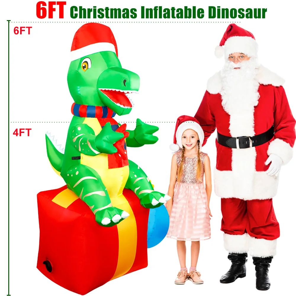 72in Christmas Inflatable Dinosaur With LED Lights Outdoor Holiday Yard Decoration 2