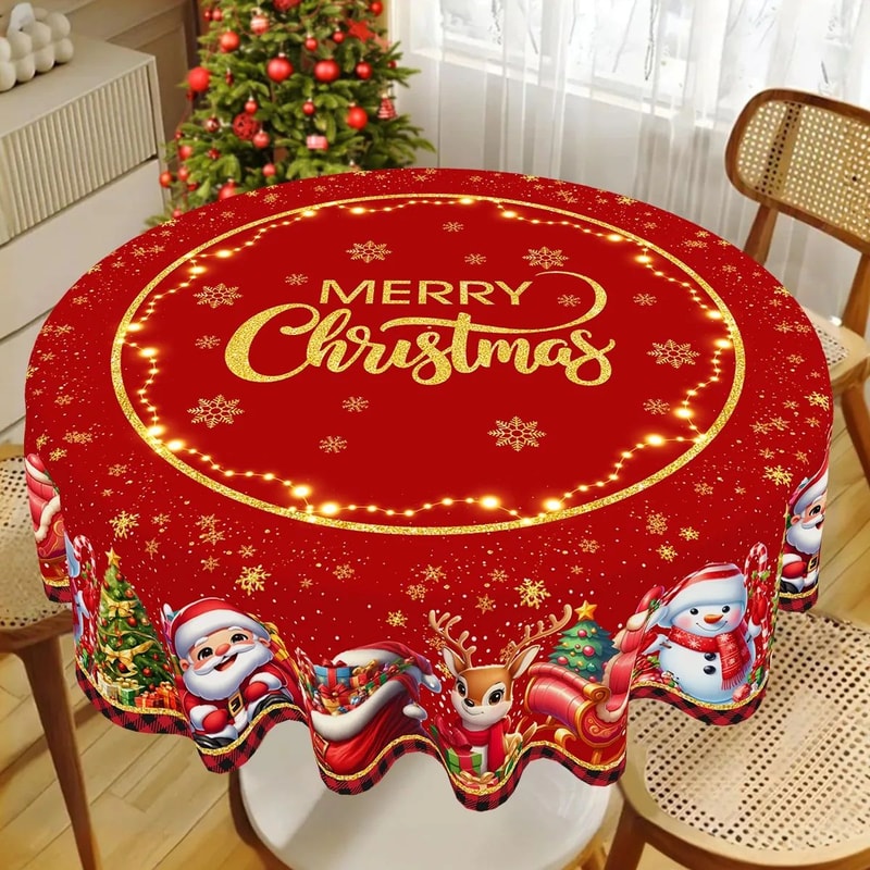 Santa Claus Christmas Tablecloth Party Table Cover For Holiday Dining Decor 3