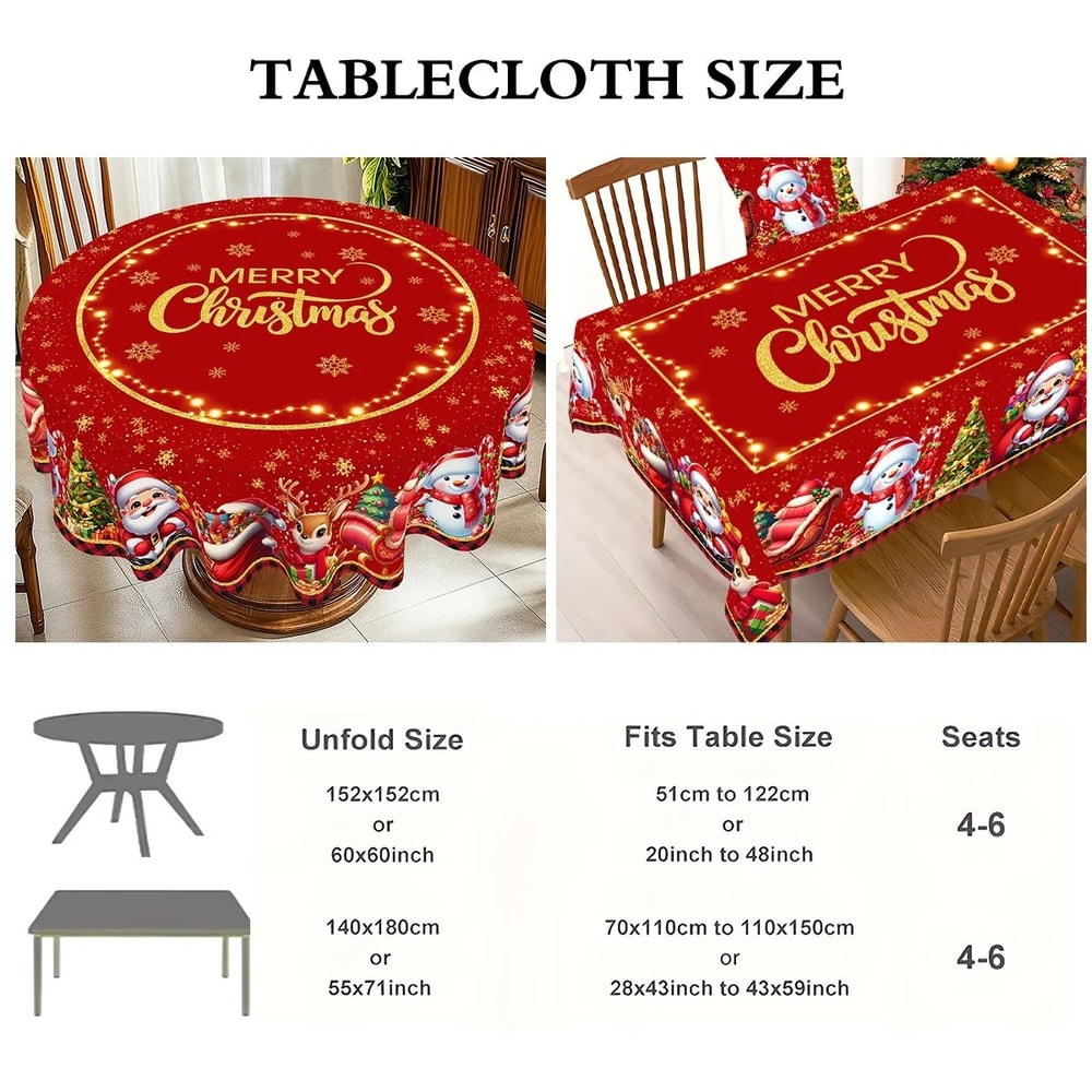 Santa Claus Christmas Tablecloth Party Table Cover For Holiday Dining Decor 5