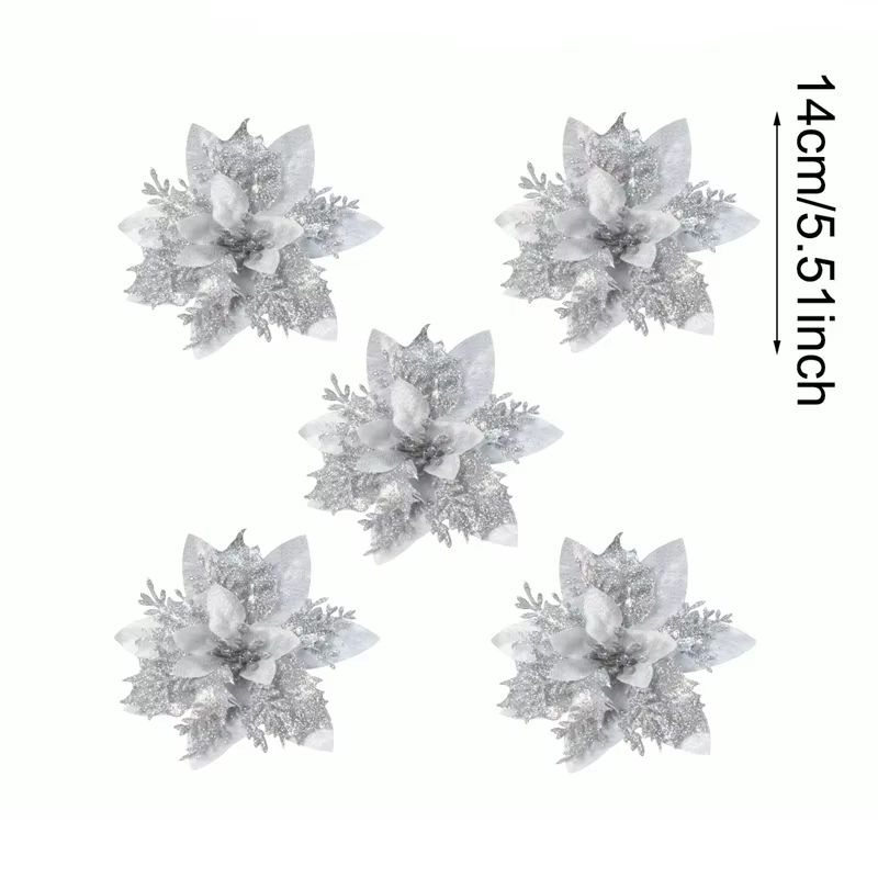 Glitter Artificial Christmas Flowers Tree Ornaments For Festive Holiday Decor 9