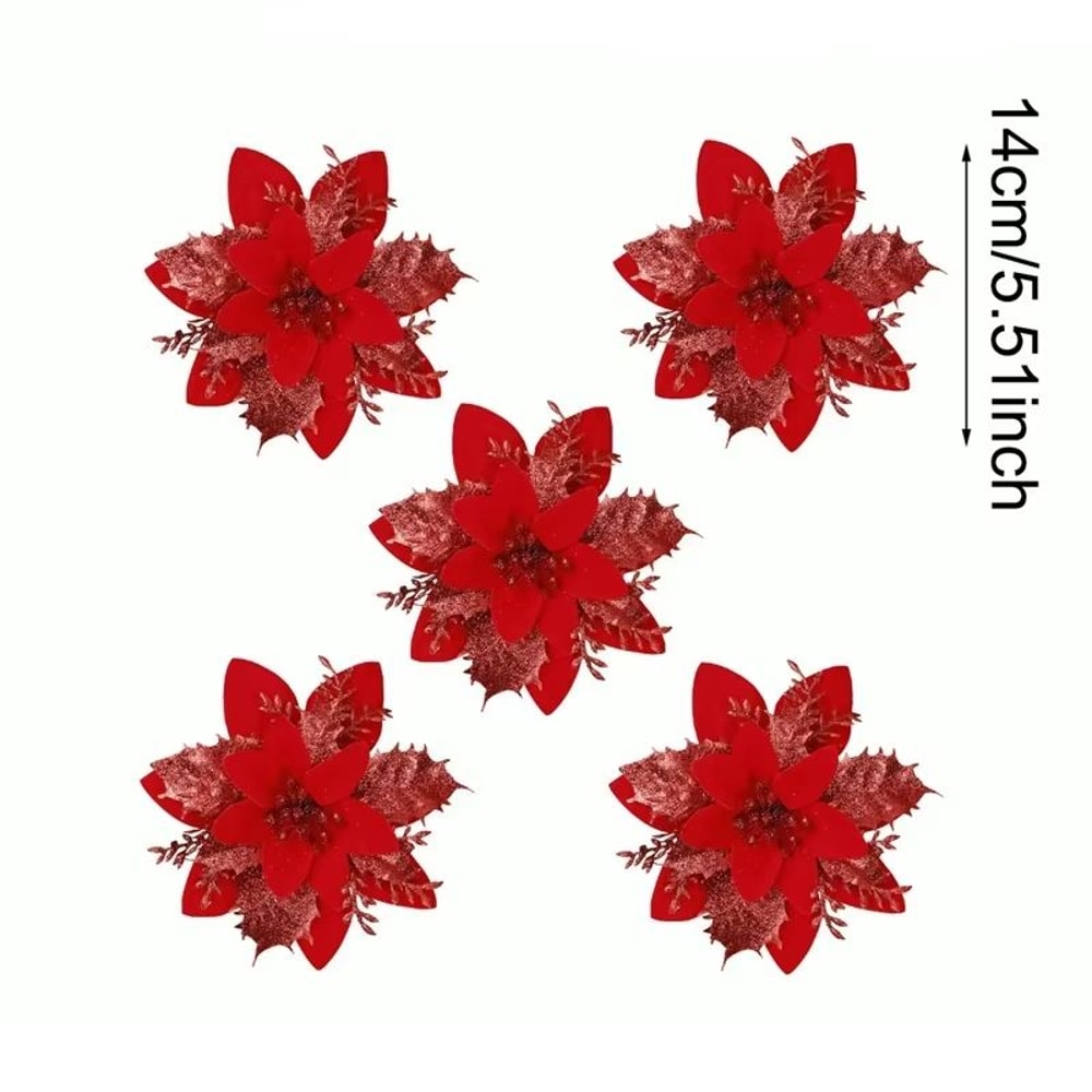 Glitter Artificial Christmas Flowers Tree Ornaments For Festive Holiday Decor 10
