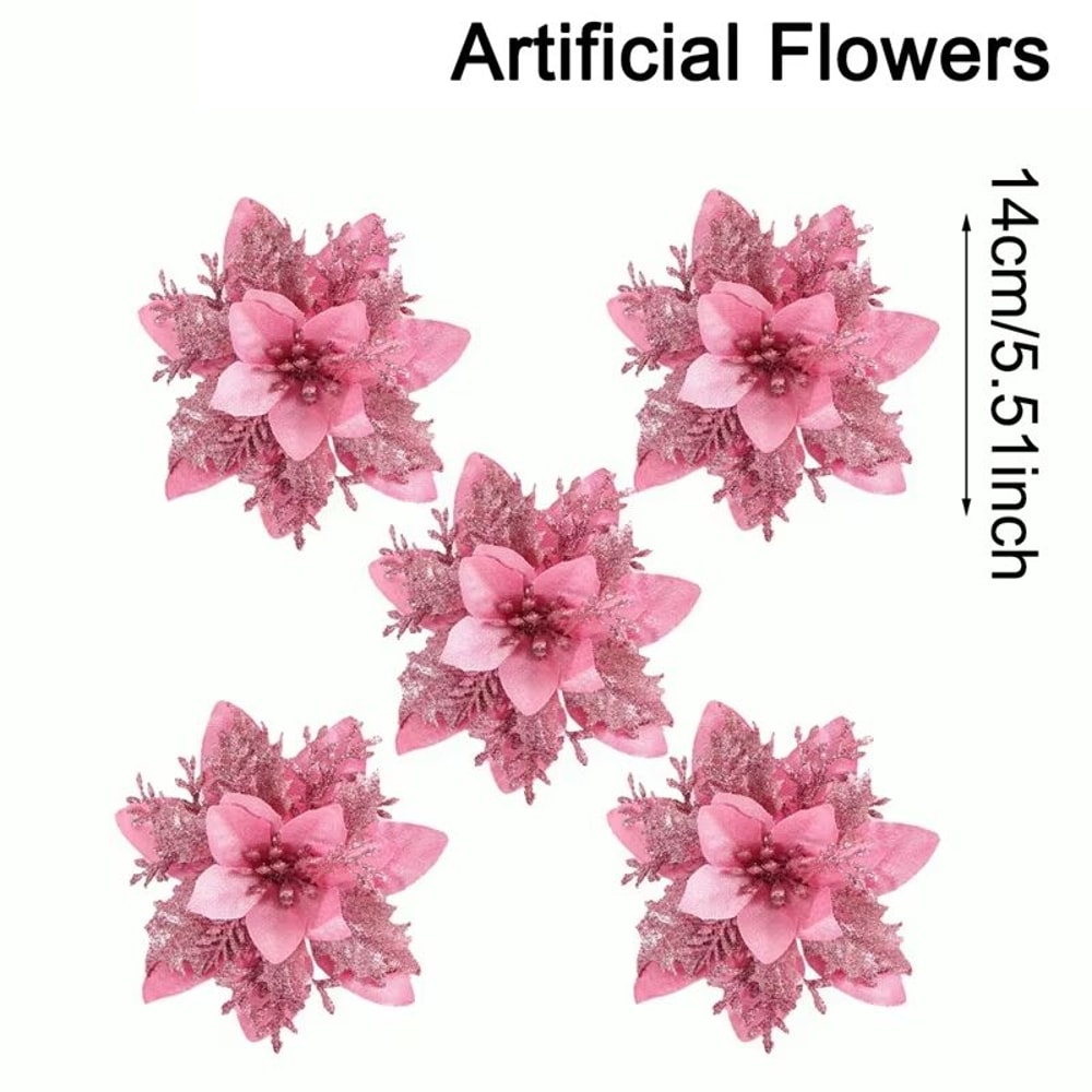 Glitter Artificial Christmas Flowers Tree Ornaments For Festive Holiday Decor 7