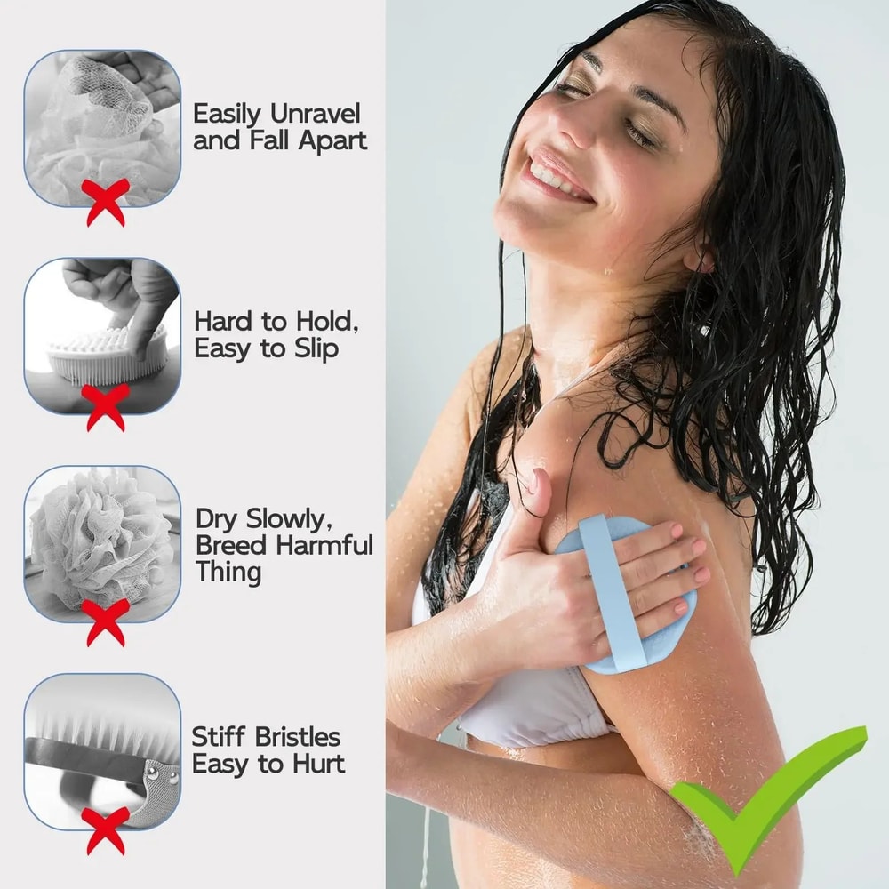 Silicone Body Scrubber With Hand Strap Exfoliating Shower Brush Non Slip Bath Cleaner 4