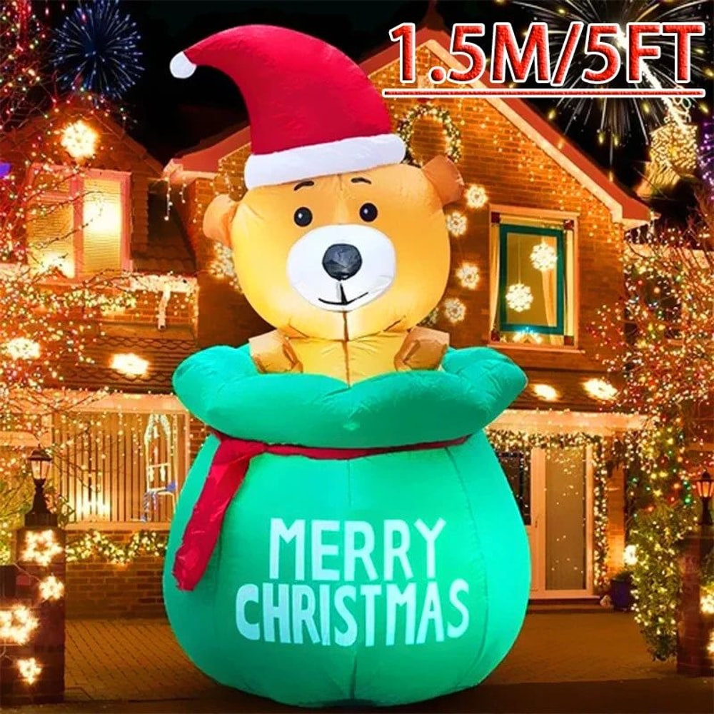 60in Christmas Inflatable Bear With Gift Bag LED Outdoor Holiday Yard Decoration 0