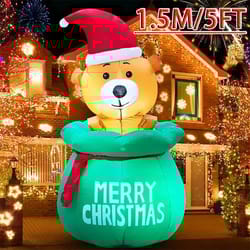 60in christmas inflatable bear with gift bag led outdoor holiday yard decoration