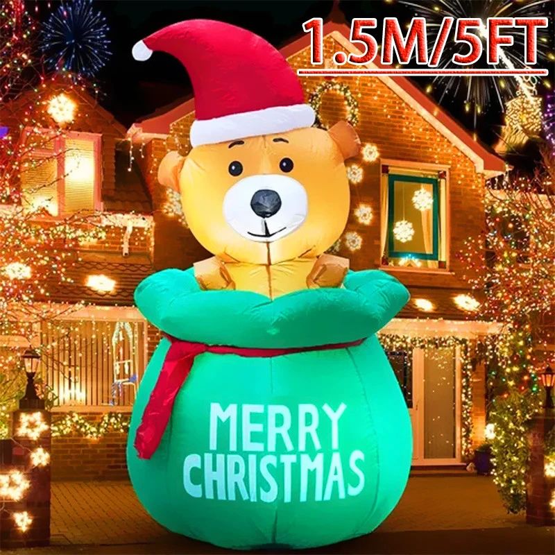 60in Christmas Inflatable Bear With Gift Bag LED Outdoor Holiday Yard Decoration 0