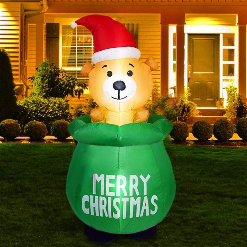 60in Christmas Inflatable Bear With Gift Bag LED Outdoor Holiday Yard Decoration 1