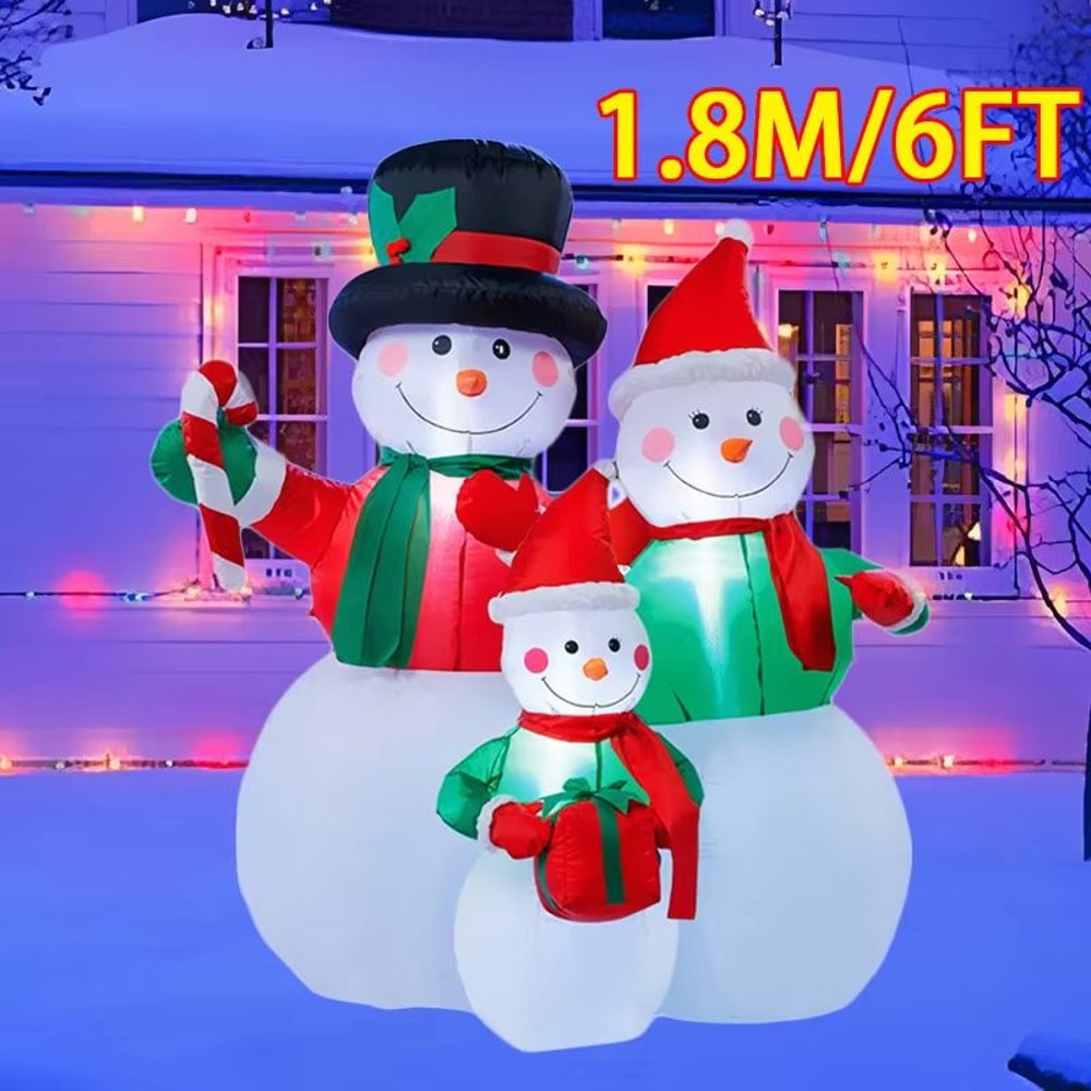 72in Snowman Family Christmas Inflatable With LED Lights Outdoor Holiday Yard Decoration 0