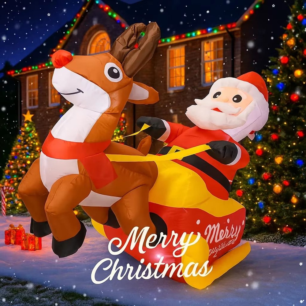8268in Christmas Inflatable Santa In Chimney With Penguin LED Outdoor Holiday Decoration 2