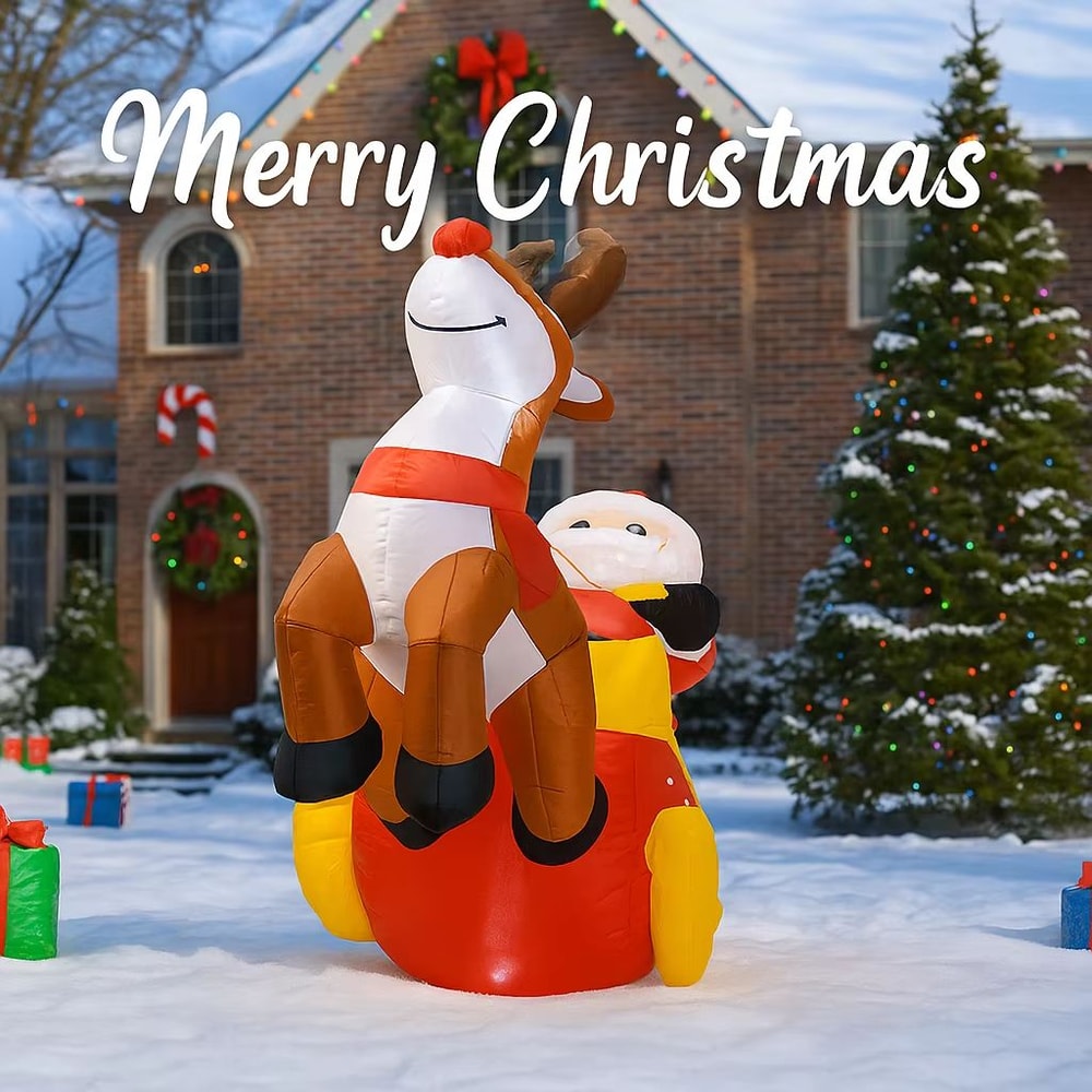 8268in Christmas Inflatable Santa In Chimney With Penguin LED Outdoor Holiday Decoration 4