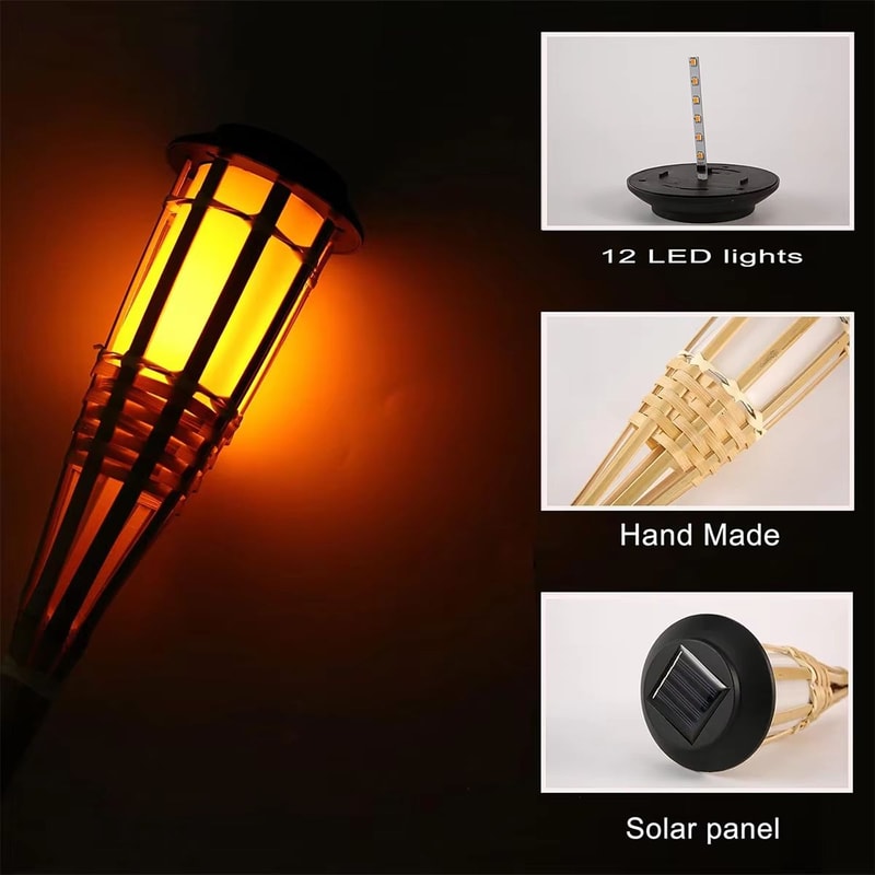 Solar Flickering Flame Torch Lights Waterproof Bamboo Outdoor Garden Pathway Decor 2