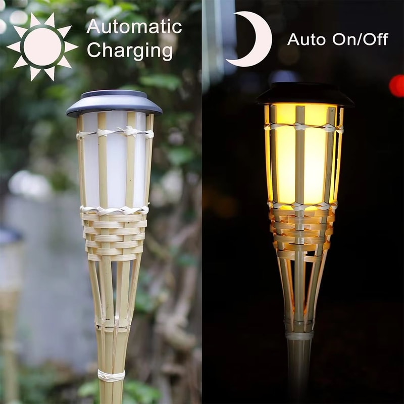 Solar Flickering Flame Torch Lights Waterproof Bamboo Outdoor Garden Pathway Decor 3