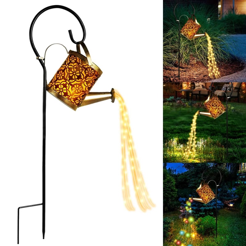 Solar Watering Can Light With 36 LED Fairy String Lights Waterproof Hanging Garden Lantern 1