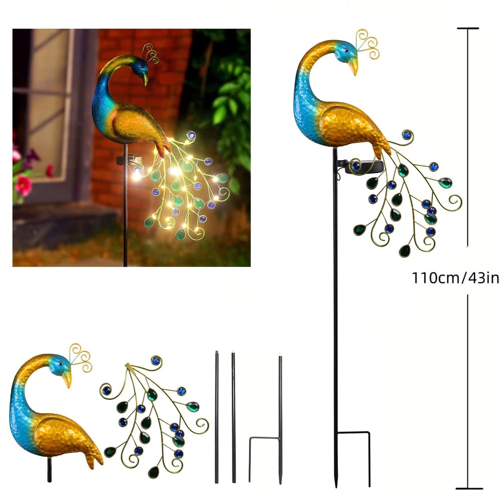 Solar Peacock Stake Light Waterproof LED Garden Decor With Multicolor Glow 3