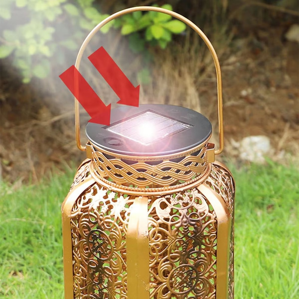 Vintage Metal Solar Hanging Lantern Waterproof LED Outdoor Garden Pathway Light 2