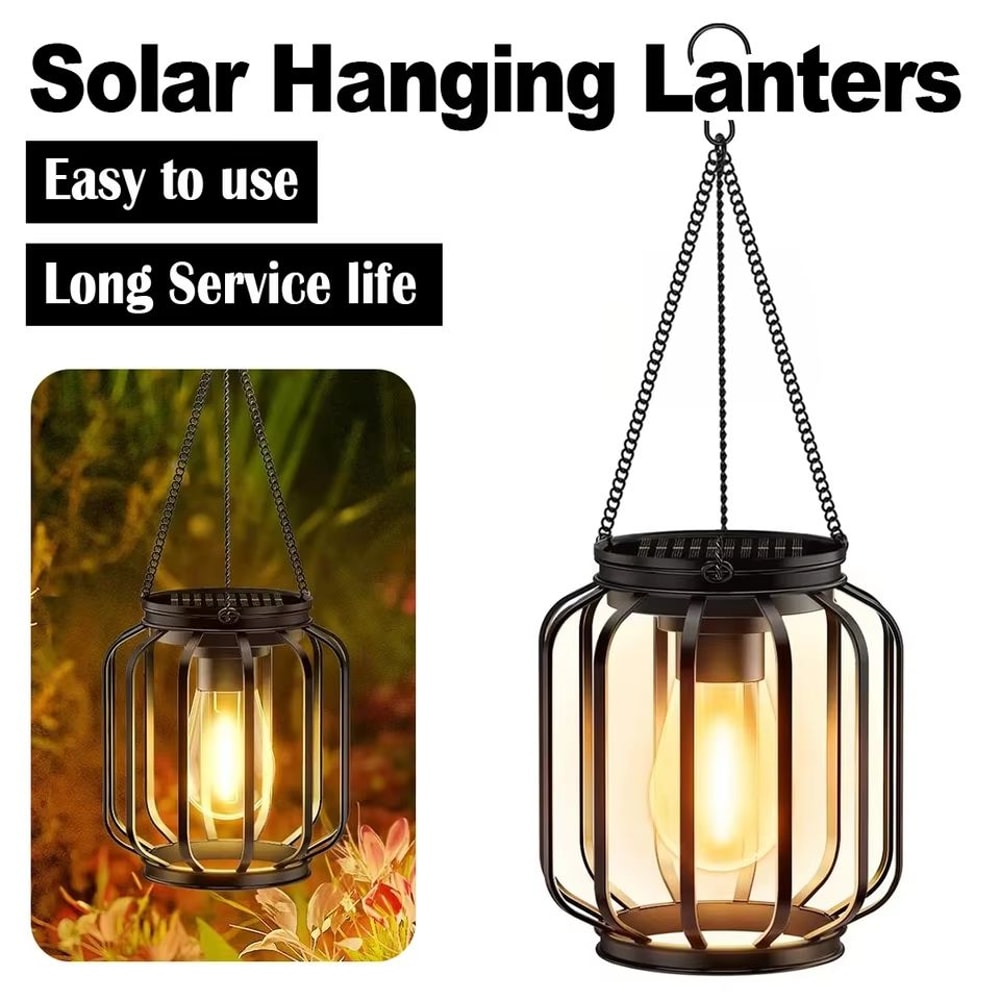 Solar Hanging Lantern Outdoor Light Waterproof Warm LED Garden Decor 1