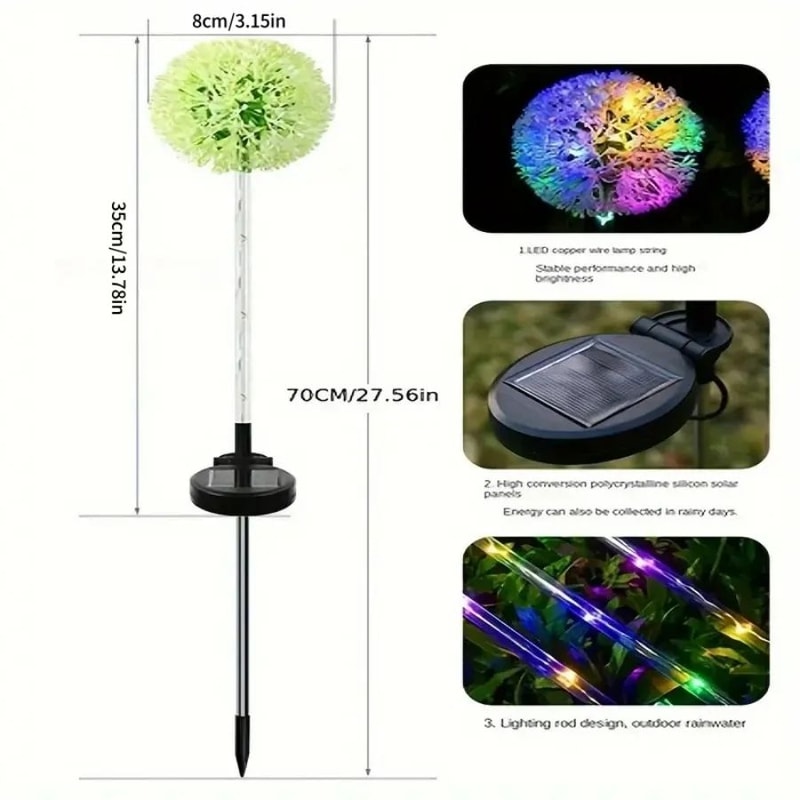 Solar Dandelion Garden Lights Outdoor Waterproof LED Landscape Decor 5