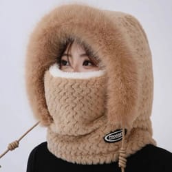 thermal plush winter hood scarf with windproof face cover for outdoor riding