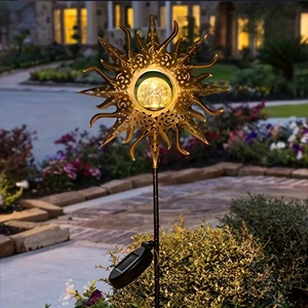 Solar Sun Garden Statue Light With Cracked Glass LED Globe IP65 Waterproof Decor 4