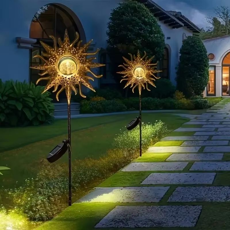 Solar Sun Garden Statue Light With Cracked Glass LED Globe IP65 Waterproof Decor 5