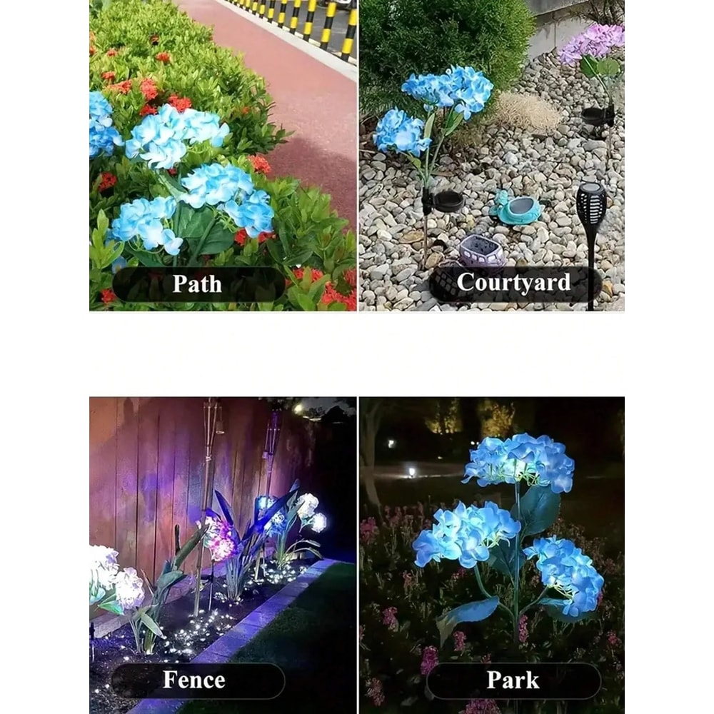 3Head Solar Hydrangea Lights LED Flower Garden Stake Outdoor Decor 5