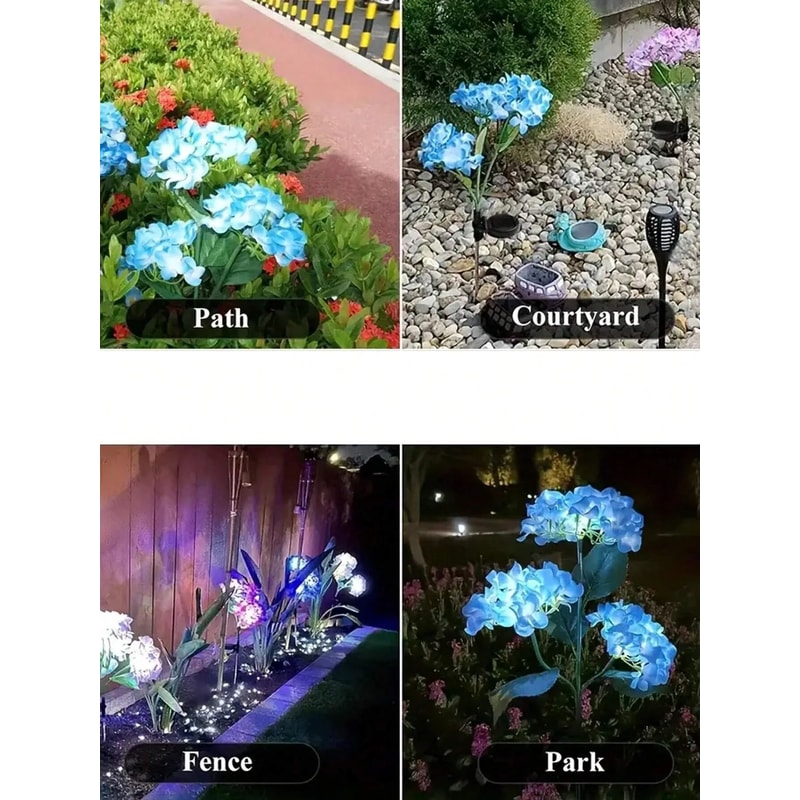 3Head Solar Hydrangea Lights LED Flower Garden Stake Outdoor Decor 5