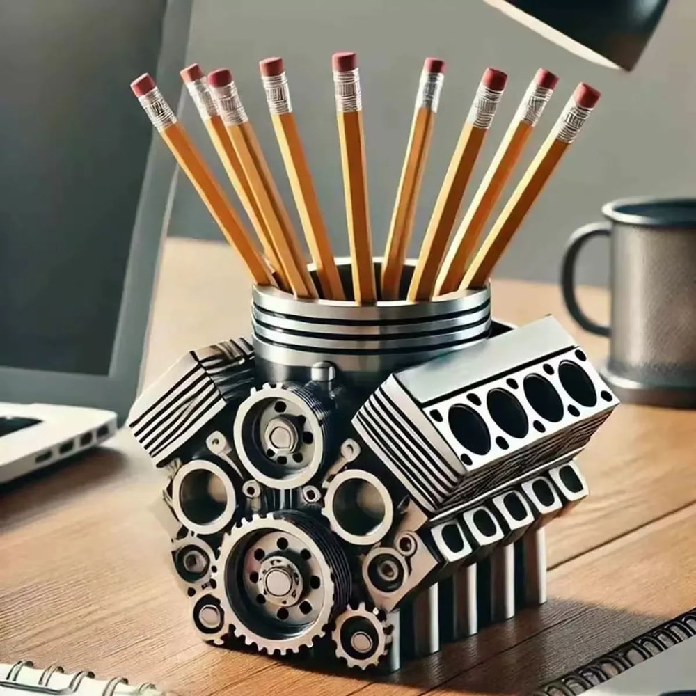 Creative V8 Engine Pen Holder Desk Organizer For Car Lovers And Office Decor 1
