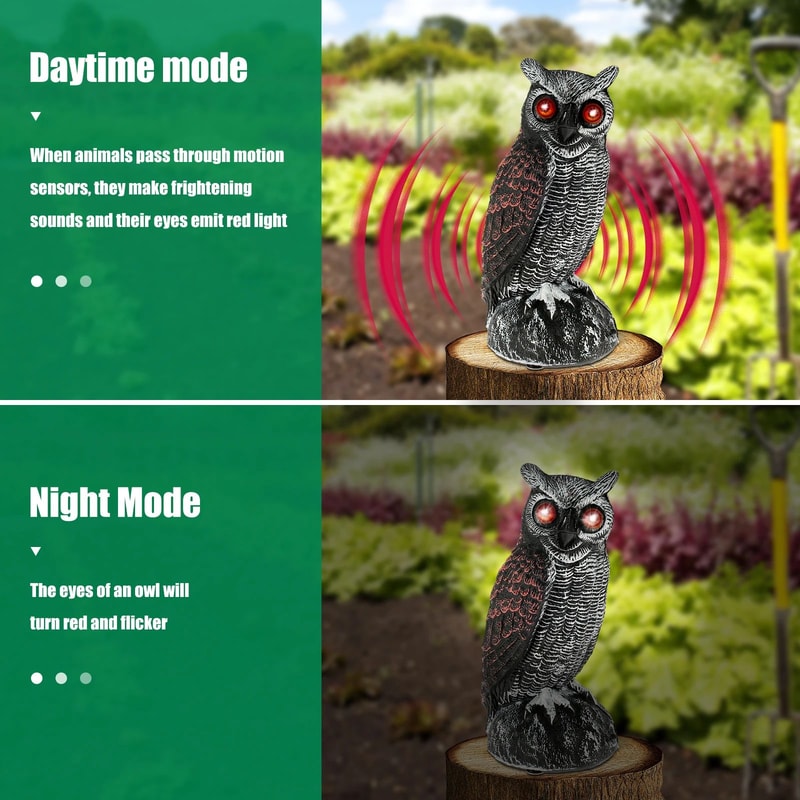Solar Owl Bird Deterrent With Sound And Light Waterproof Garden Scarecrow 2