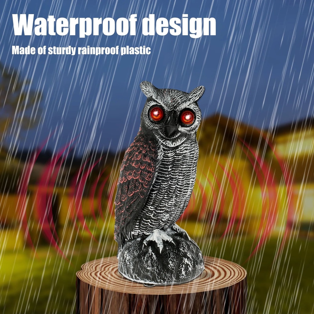 Solar Owl Bird Deterrent With Sound And Light Waterproof Garden Scarecrow 3