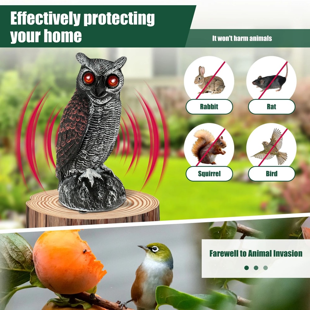 Solar Owl Bird Deterrent With Sound And Light Waterproof Garden Scarecrow 5