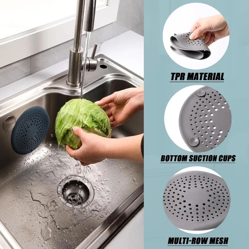 Silicone Shower Drain Hair Catcher Cover 59 Inch Suction Cup Anti Clog Strainer 2