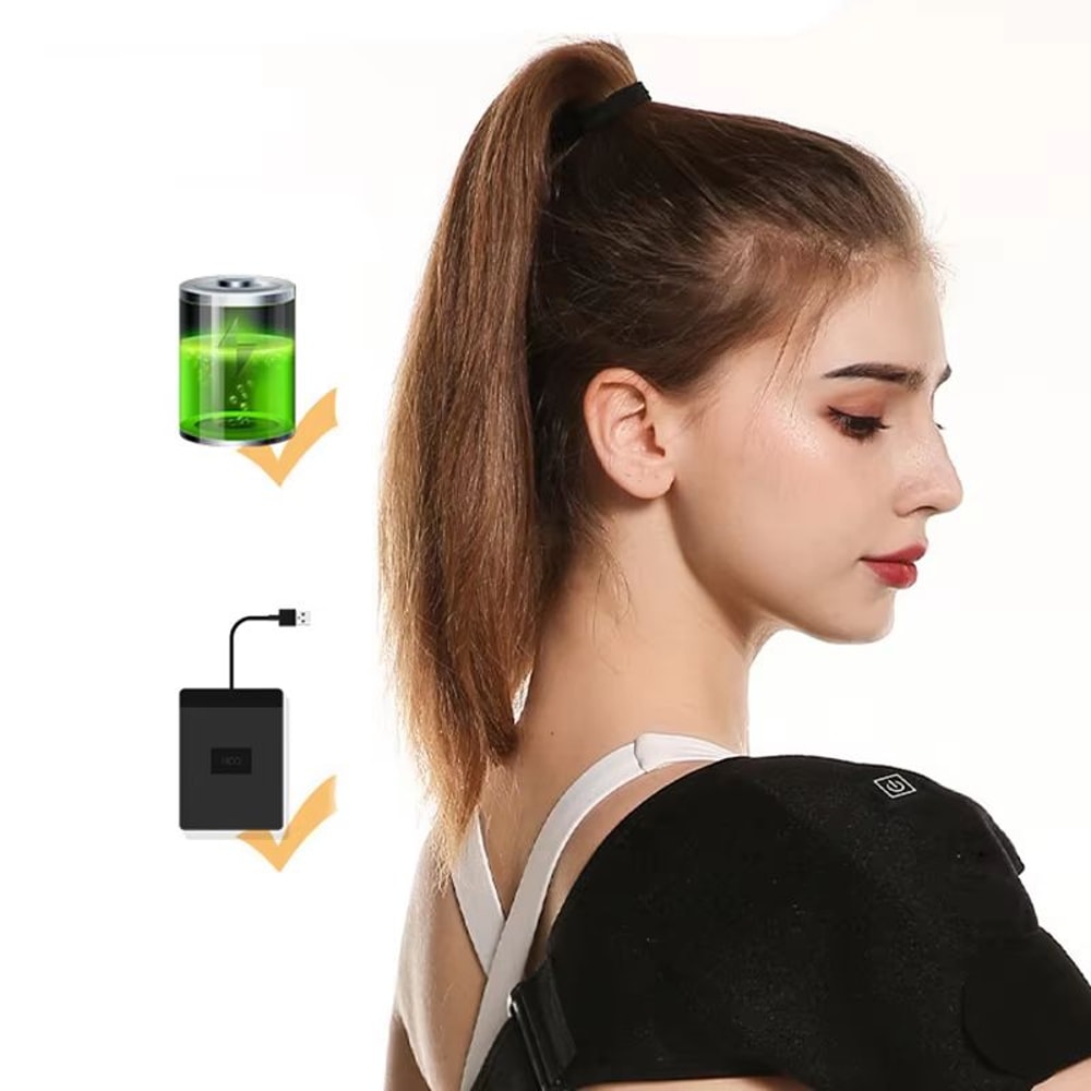 USB Heated Shoulder Brace Wrap With Massage Support Strap Adjustable Thermal Compression Belt 2