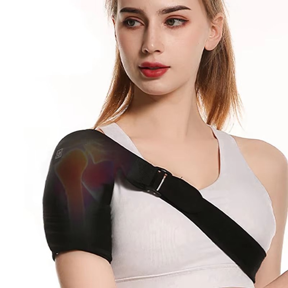 USB Heated Shoulder Brace Wrap With Massage Support Strap Adjustable Thermal Compression Belt 3
