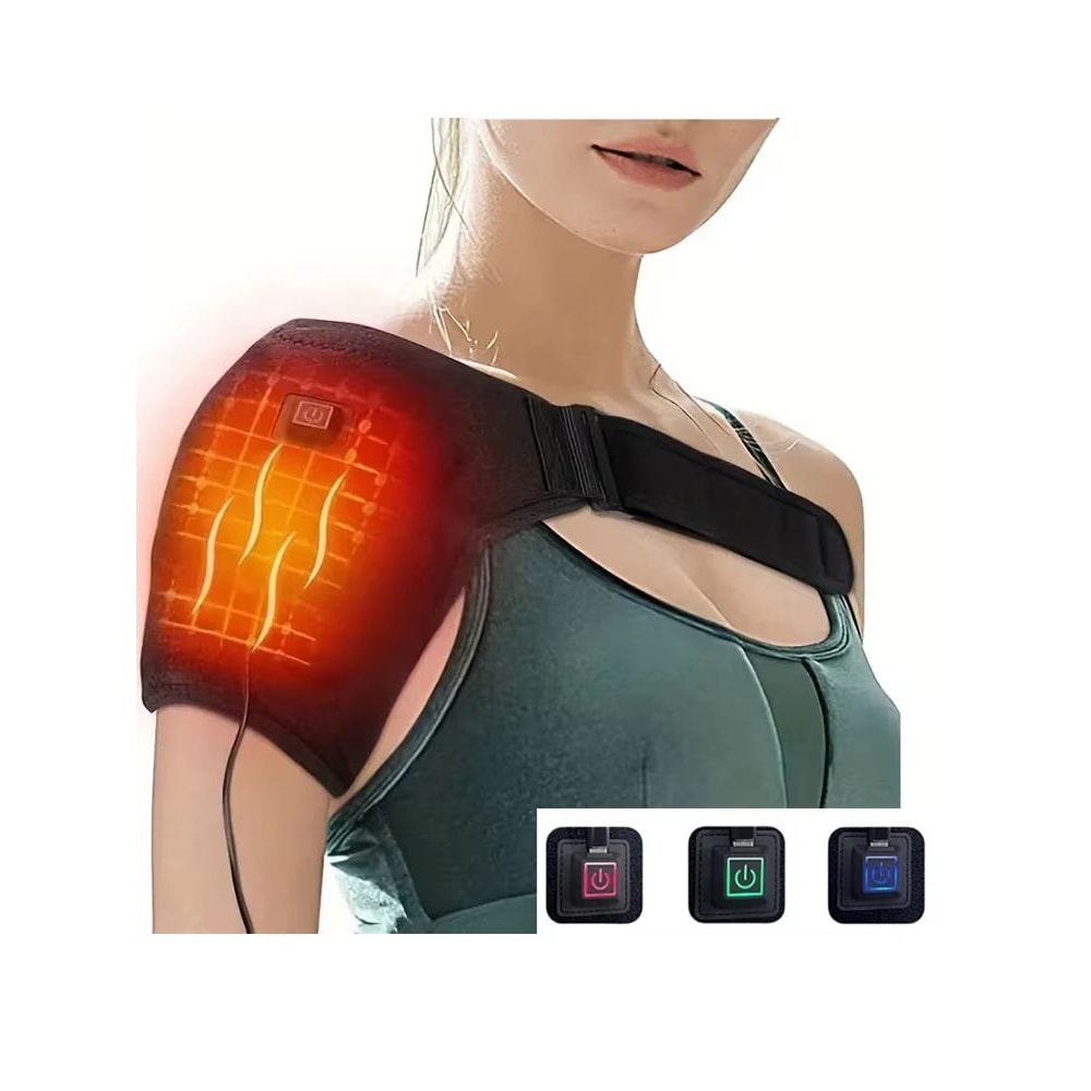 USB Heated Shoulder Brace Wrap With Massage Support Strap Adjustable Thermal Compression Belt 6