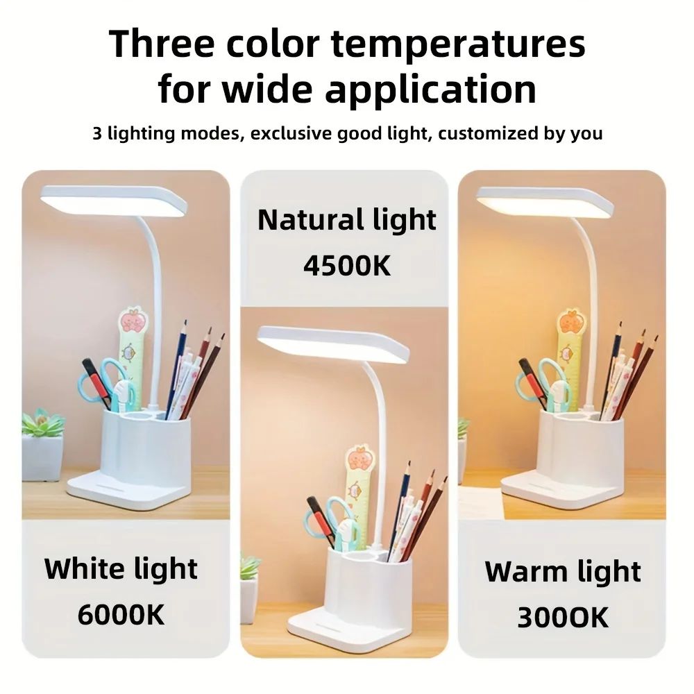 USB Rechargeable LED Desk Lamp 3Level Touch Dimmable Eye Care Bedside Light 5